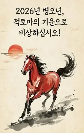 2026년 병오년 '붉은 말의 해' 센스 있는 새해 인사말 모음 무료 인사 카드 연하장 문구